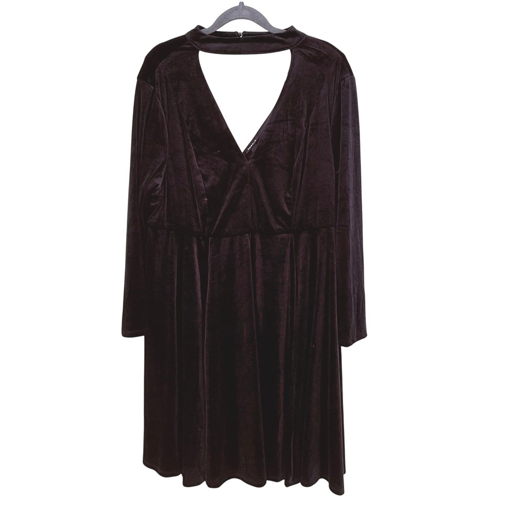 Torrid Velvet Dress Womens 1 Plus Size Black Choker V-Neck Long Sleeve